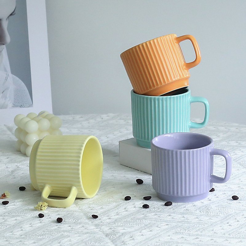 Minimally striped ceramic mug coffee cup promotion cup