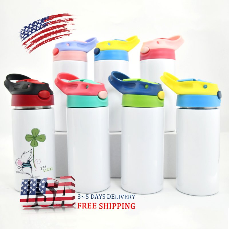 USA Warehouse Flip Top Kid Tumbler Blanks sublimation 12oz 20oz kids baby children skinny straight Vacuum Insulated Water bottle