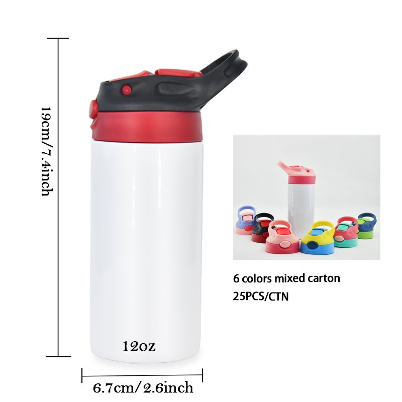 USA Warehouse Flip Top Kid Tumbler Blanks sublimation 12oz 20oz kids baby children skinny straight Vacuum Insulated Water bottle