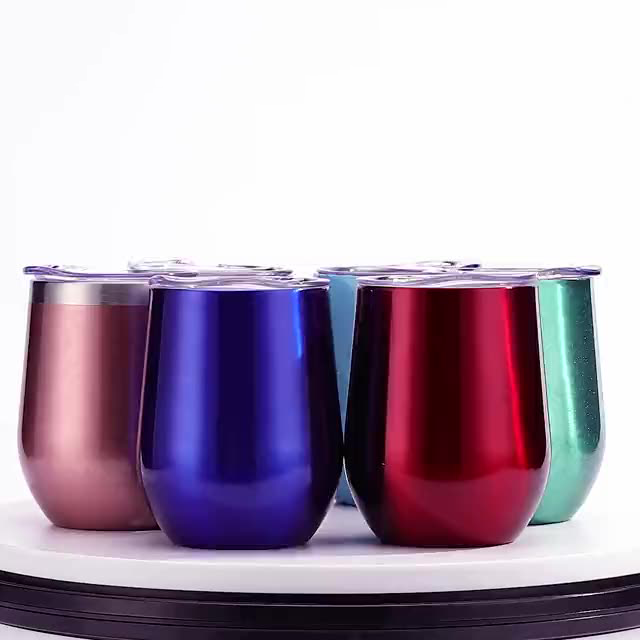 Acceptable Custom Logo 360ml 12oz 304 Double Walled Stainless Steel Insulated Egg Shape Wine Cup Travel Coffee Mugs