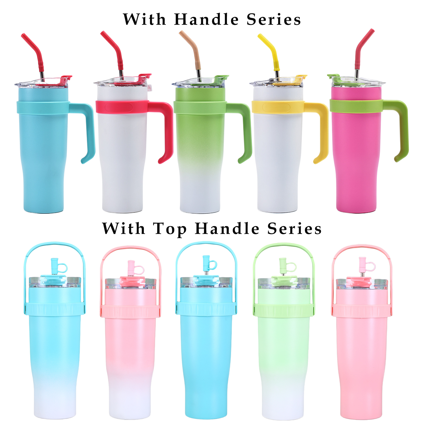 Custom 40oz double walled tumbler cup insulated travel coffee mug stainless steel vacuum flask with handle
