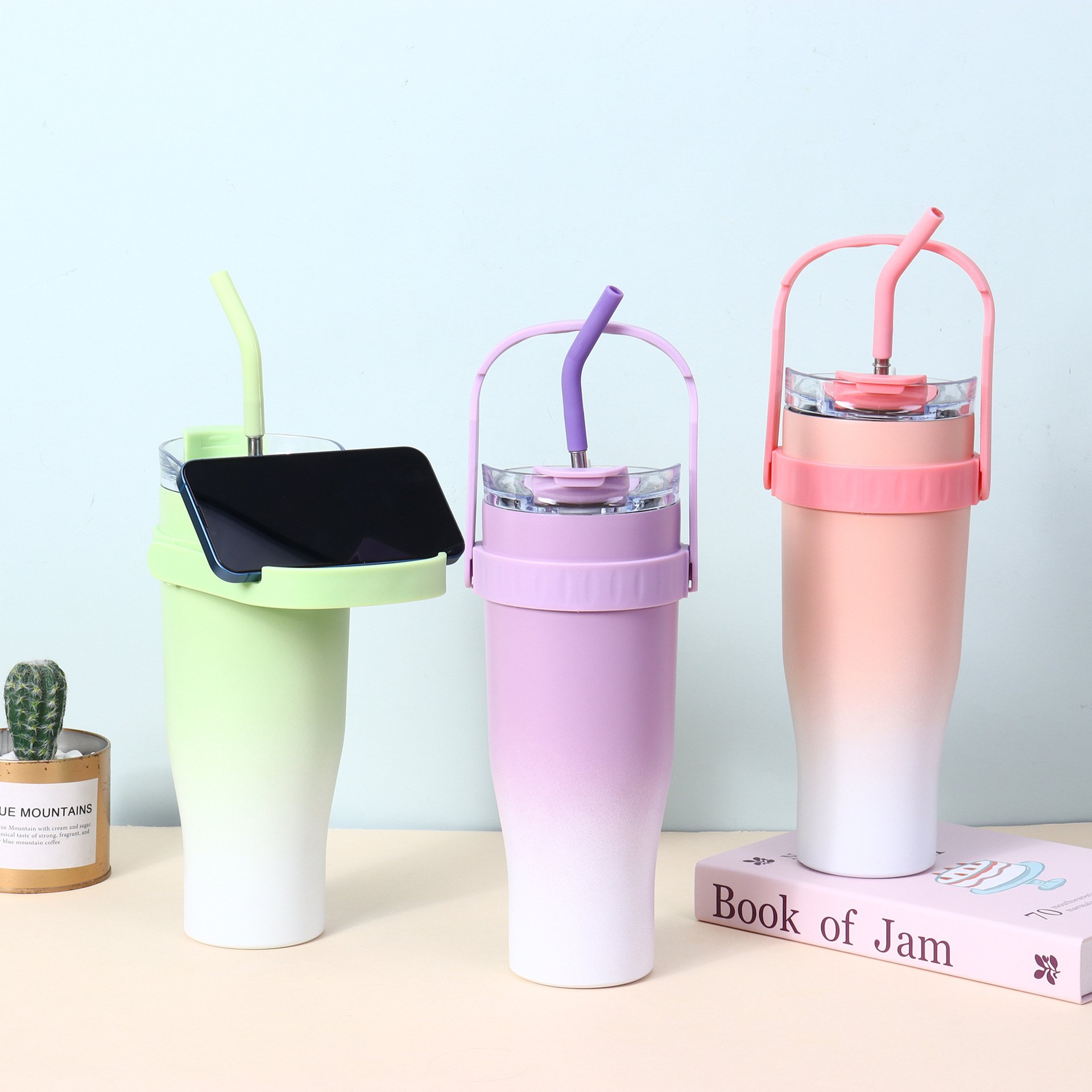 Custom 40oz double walled tumbler cup insulated travel coffee mug stainless steel vacuum flask with handle