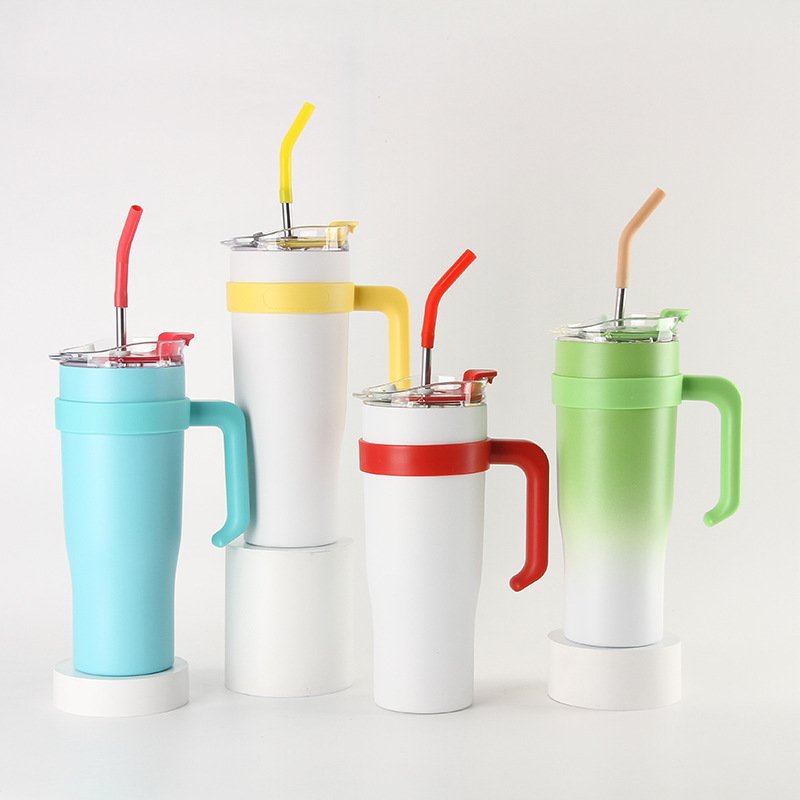 Custom 40oz double walled tumbler cup insulated travel coffee mug stainless steel vacuum flask with handle