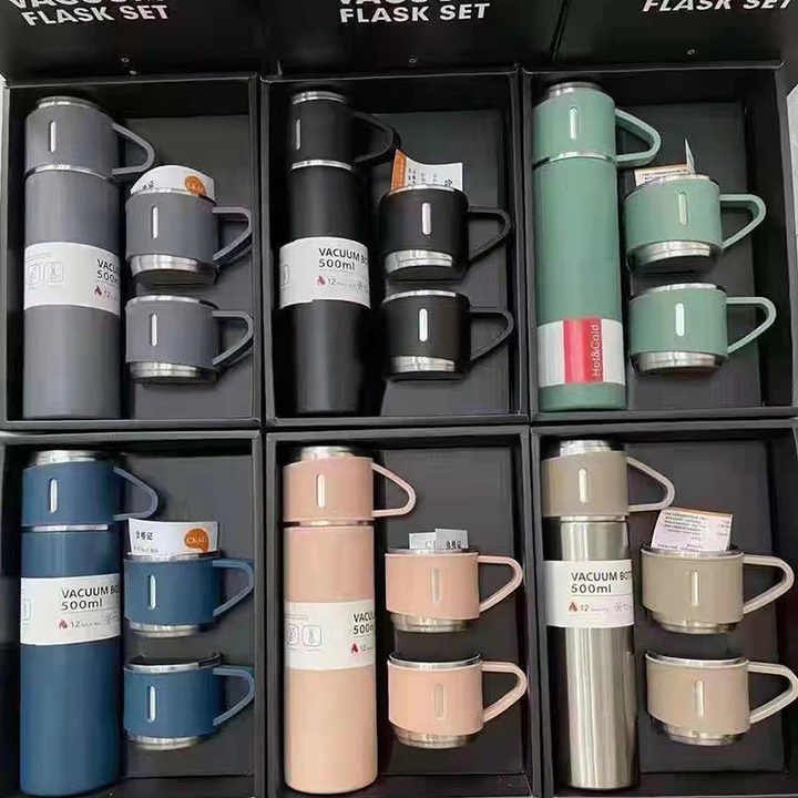 500ML 3 in 1 Stainless Steel Vacuum Flask Outdoor Hot Water Thermal Insulation Gift Set Office Business Style Thermos Bottle