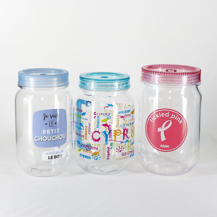 Personalized Mason Jars 20oz Plastic Cup Transparent&pure Color Mason Mugs Plastic Mason Cups with Handle