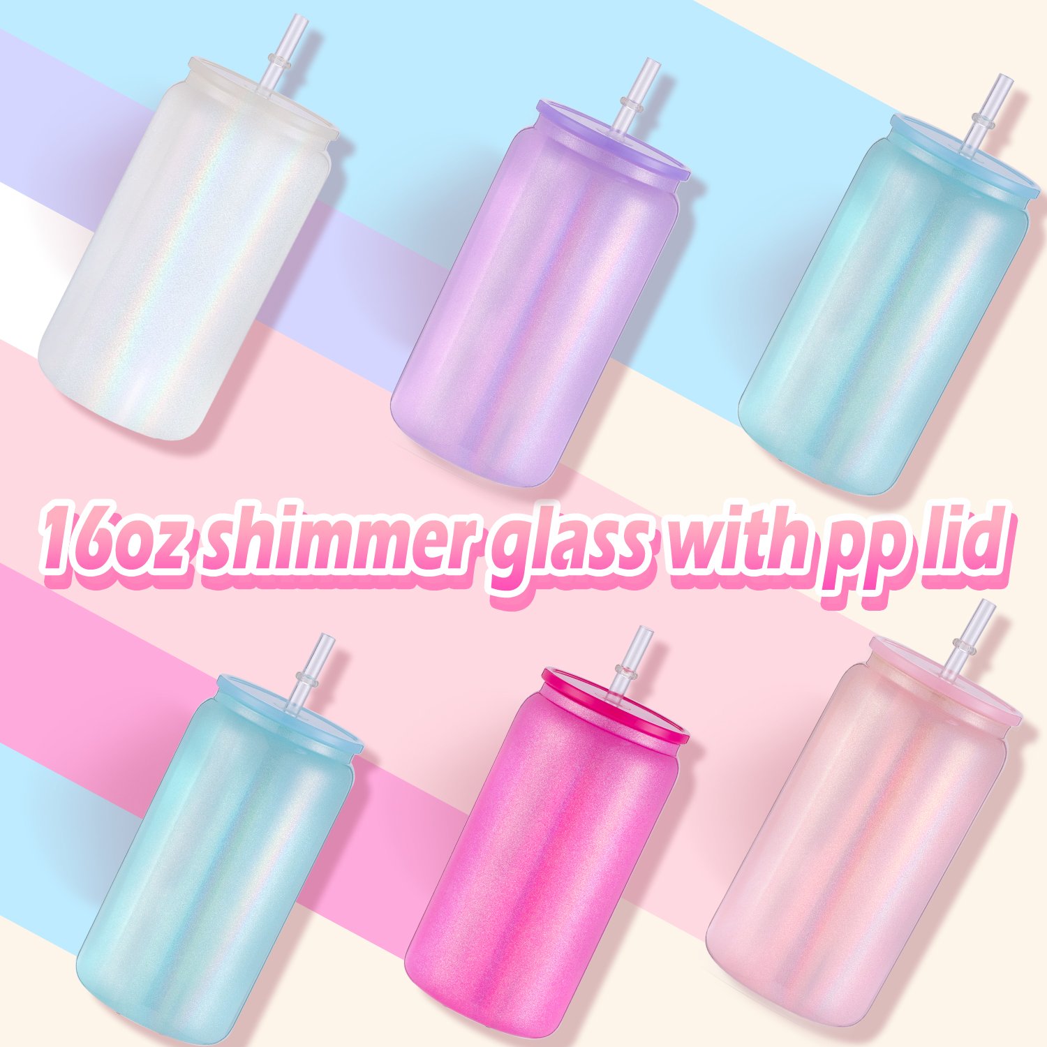 USA Warehouse 16oz Clear Glossy Black Glass Can with Plastic Lid Soda Mason Beer Can Shaped Glass Cups for Beer Coffee Mugs