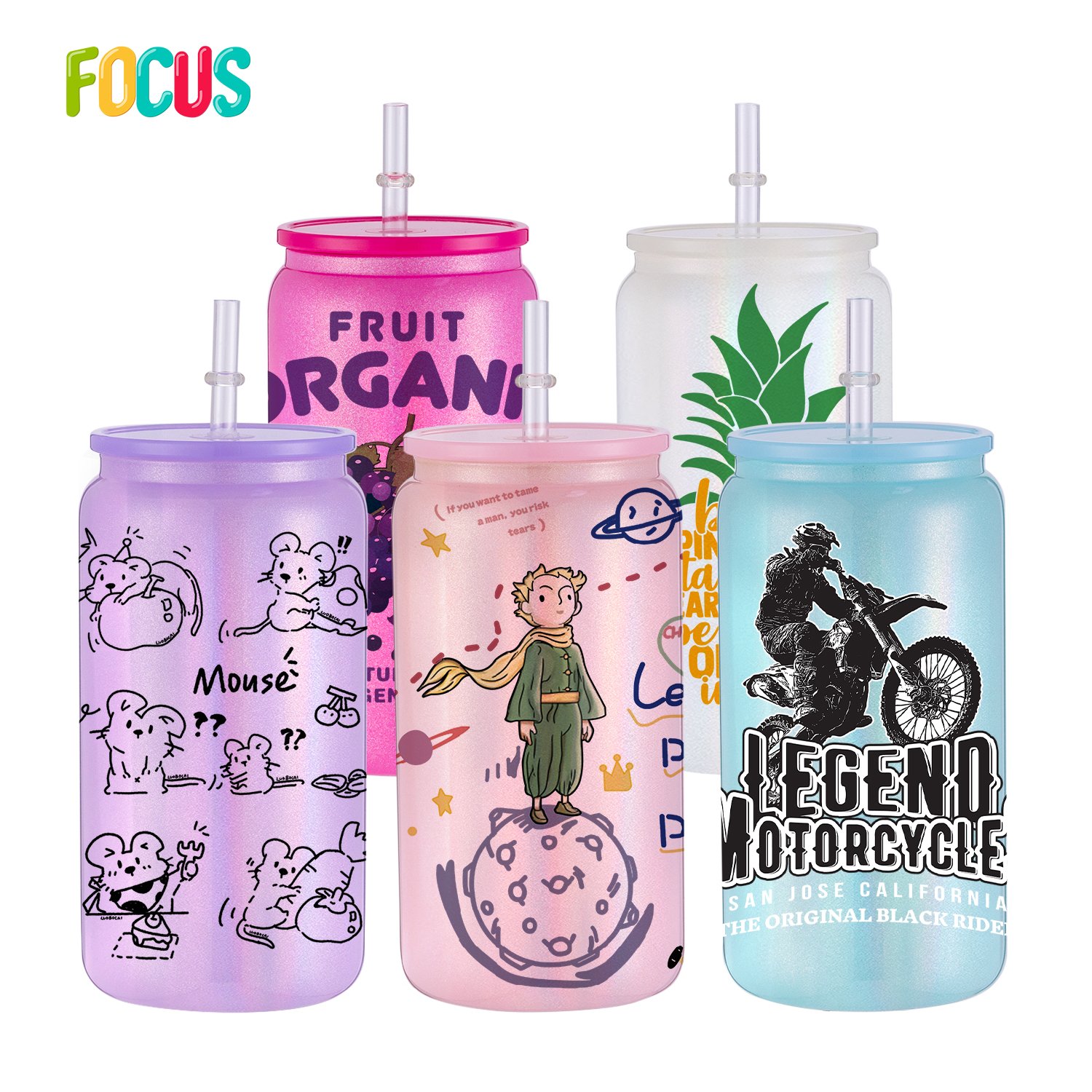 USA Warehouse 16oz Clear Glossy Black Glass Can with Plastic Lid Soda Mason Beer Can Shaped Glass Cups for Beer Coffee Mugs