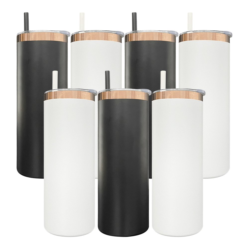 25 pack 20oz straight double walled stainless steel powder coated laser engraving mirror copper plated skinny tumbler travel mug