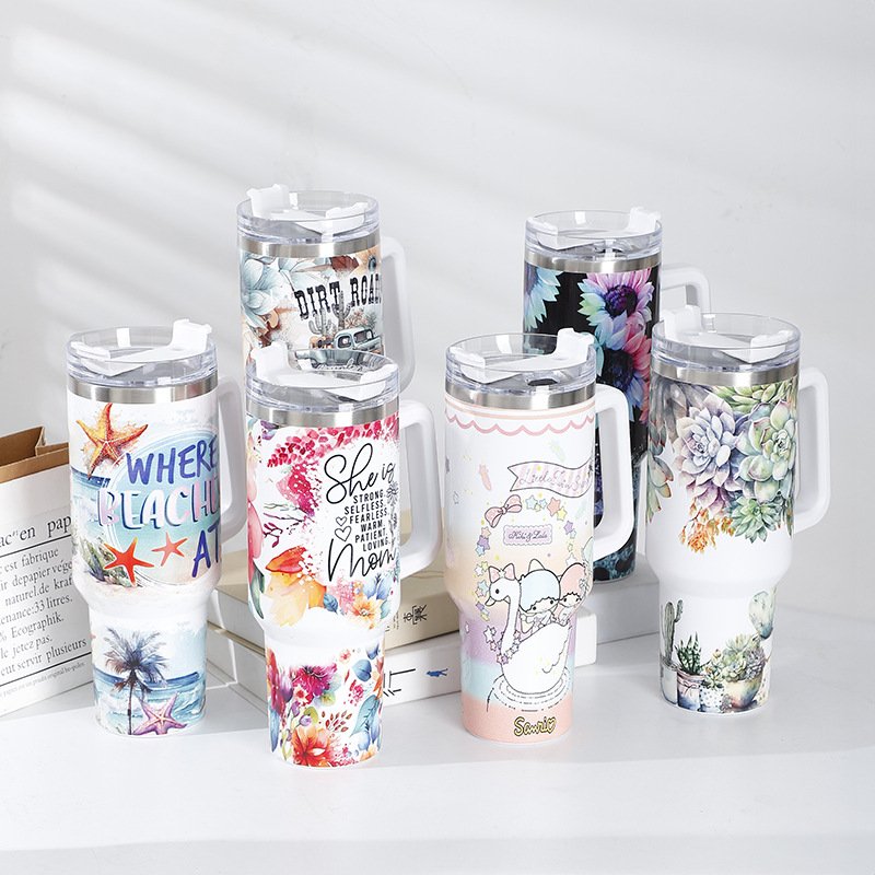 20oz 30oz 40oz tumbler with handle lid straw stainless steel metal double wall 40 oz travel water bottle insulated coffee cups