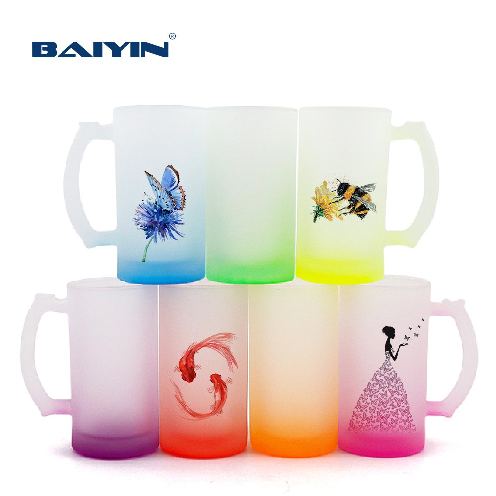 Wholesale blank 16oz sublimation gradient sublimation colored beer mug frosted glass
