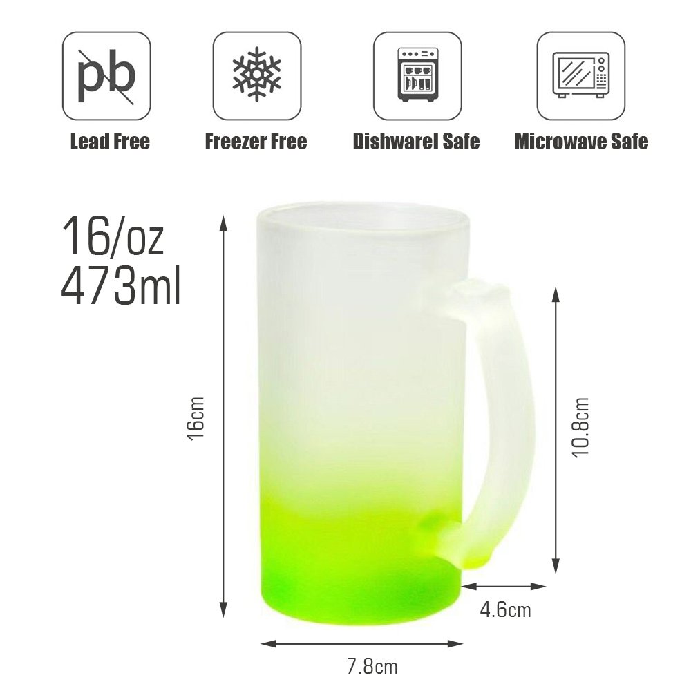 Wholesale blank 16oz sublimation gradient sublimation colored beer mug frosted glass