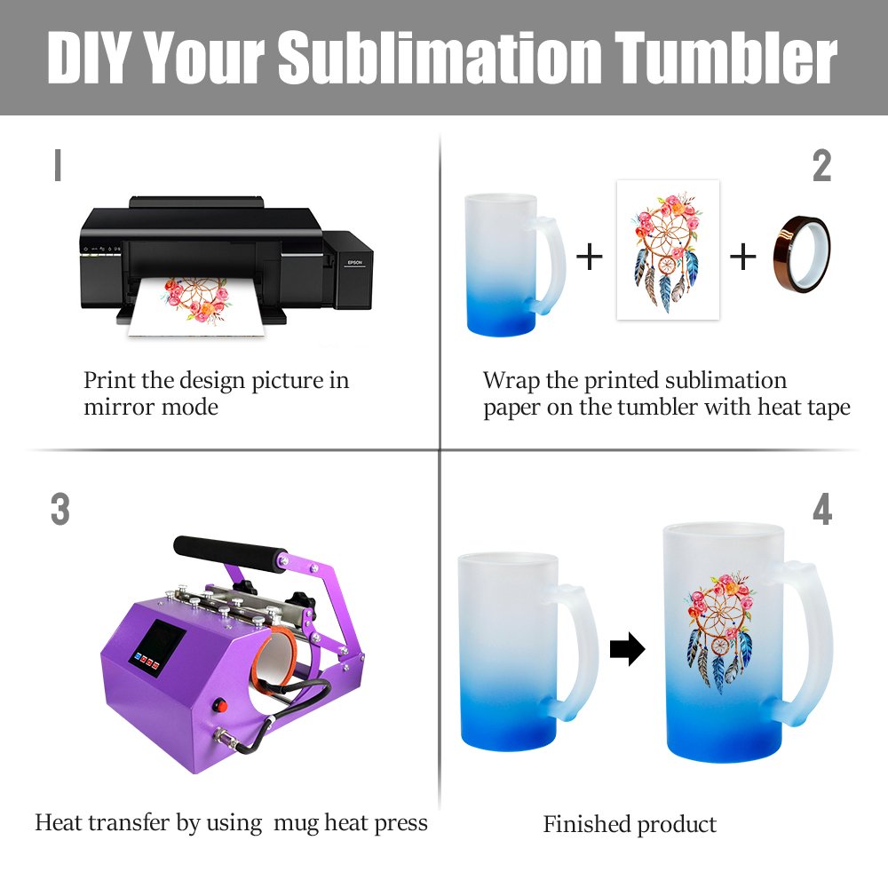 Wholesale blank 16oz sublimation gradient sublimation colored beer mug frosted glass