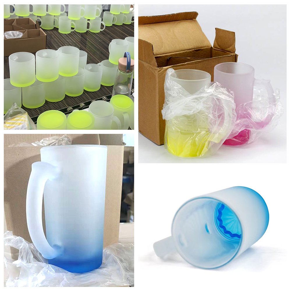 Wholesale blank 16oz sublimation gradient sublimation colored beer mug frosted glass
