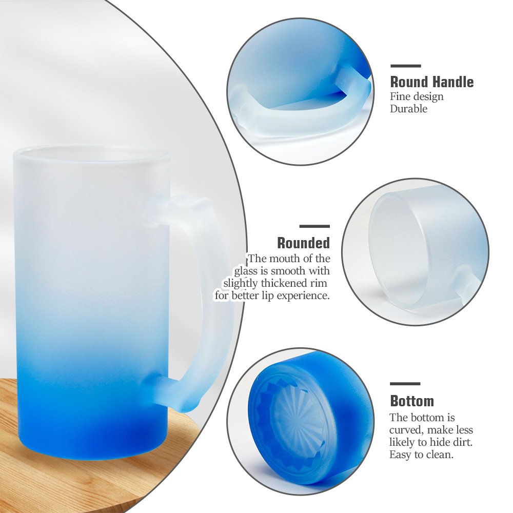 Wholesale blank 16oz sublimation gradient sublimation colored beer mug frosted glass