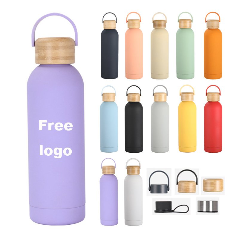 Small mouth 350ml 500ml 750ml Sport Travel Water Bottles Rubber Painted Laser Engraved LOGO Double Walled Vacuum Flask Bottle