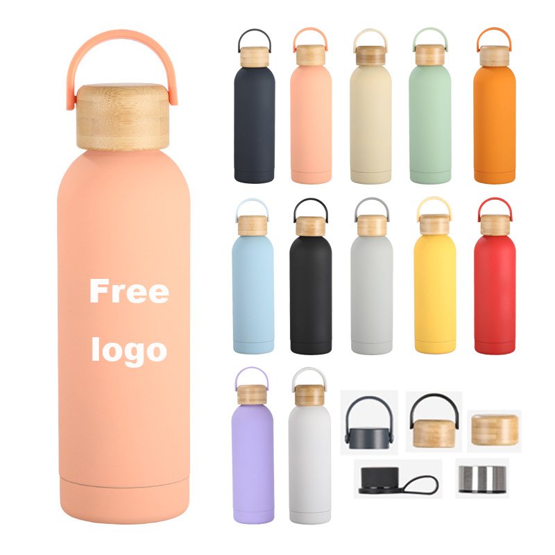 Small mouth 350ml 500ml 750ml Sport Travel Water Bottles Rubber Painted Laser Engraved LOGO Double Walled Vacuum Flask Bottle