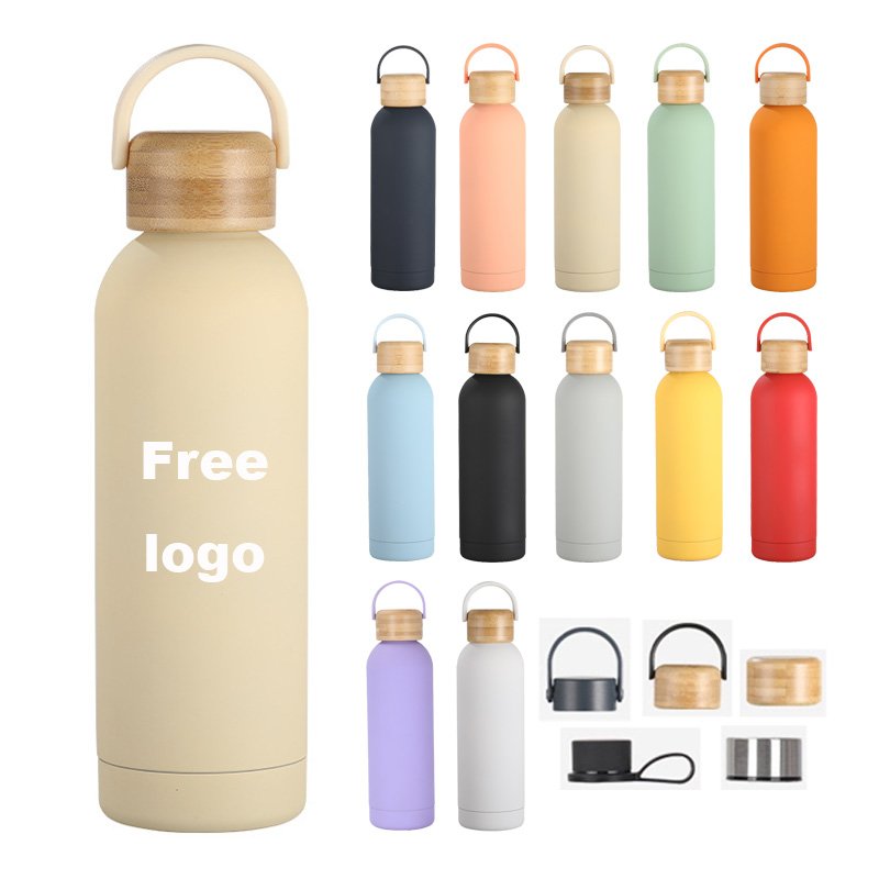 Small mouth 350ml 500ml 750ml Sport Travel Water Bottles Rubber Painted Laser Engraved LOGO Double Walled Vacuum Flask Bottle