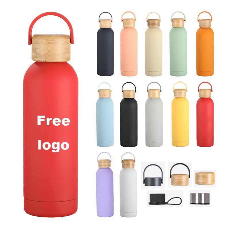 Small mouth 350ml 500ml 750ml Sport Travel Water Bottles Rubber Painted Laser Engraved LOGO Double Walled Vacuum Flask Bottle