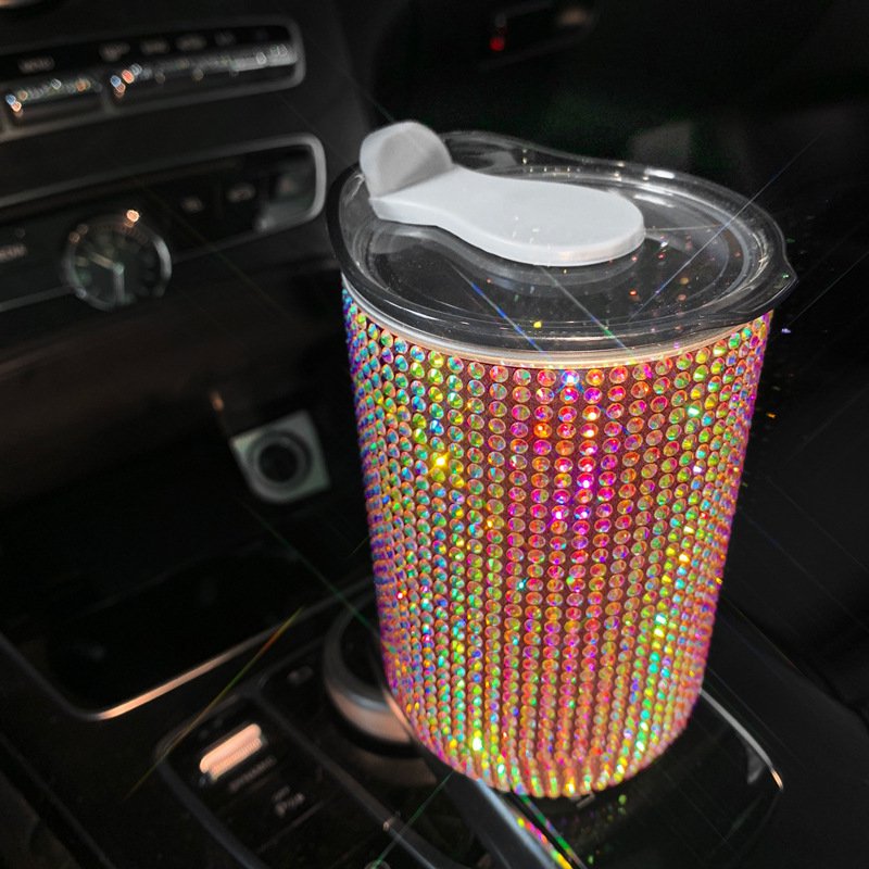 Portable 300ml Rhinestone Coffee Cup Mug Vacuum Flask Bling Mini Diamond Thermos Drink Water Bottles With Lid