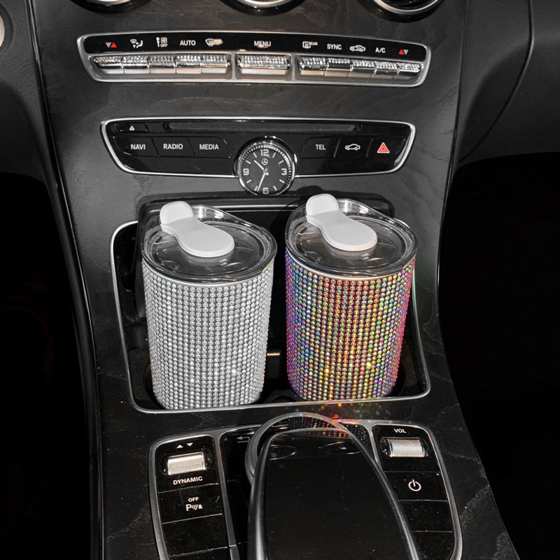 Portable 300ml Rhinestone Coffee Cup Mug Vacuum Flask Bling Mini Diamond Thermos Drink Water Bottles With Lid