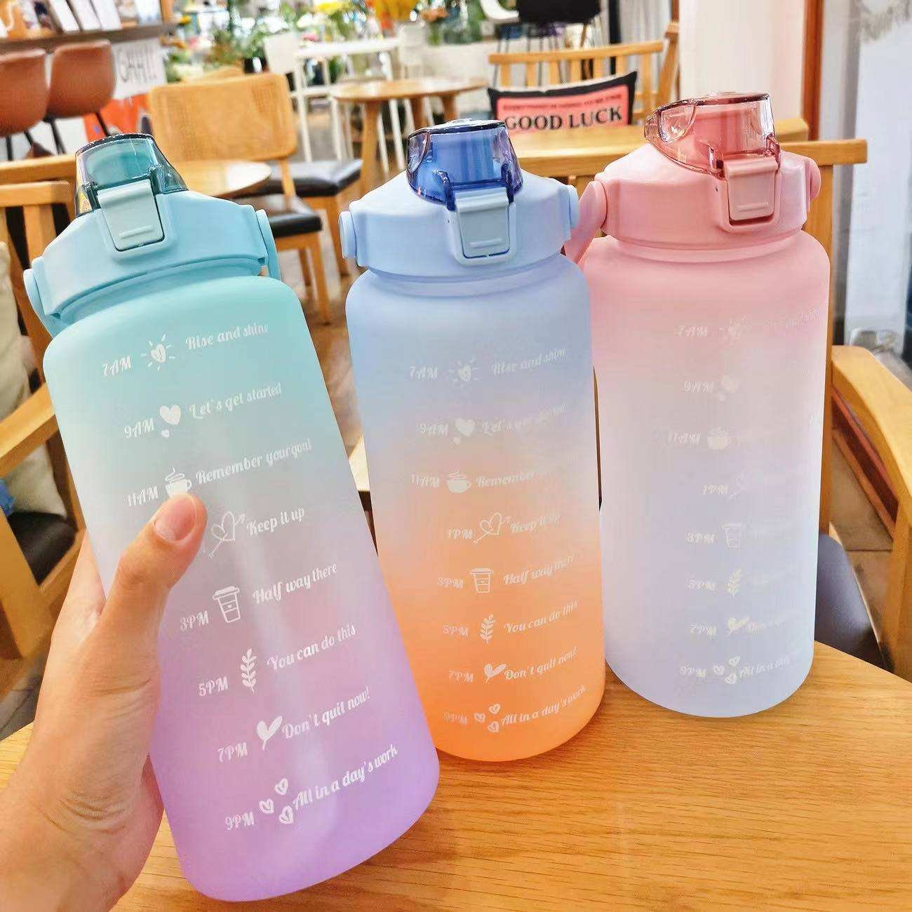 Non-Toxic BPA Free Eco-Friendly Top Leak Proof Lid 2L Large Motivational Sports Water Bottle with Flow Flip & Time Marker