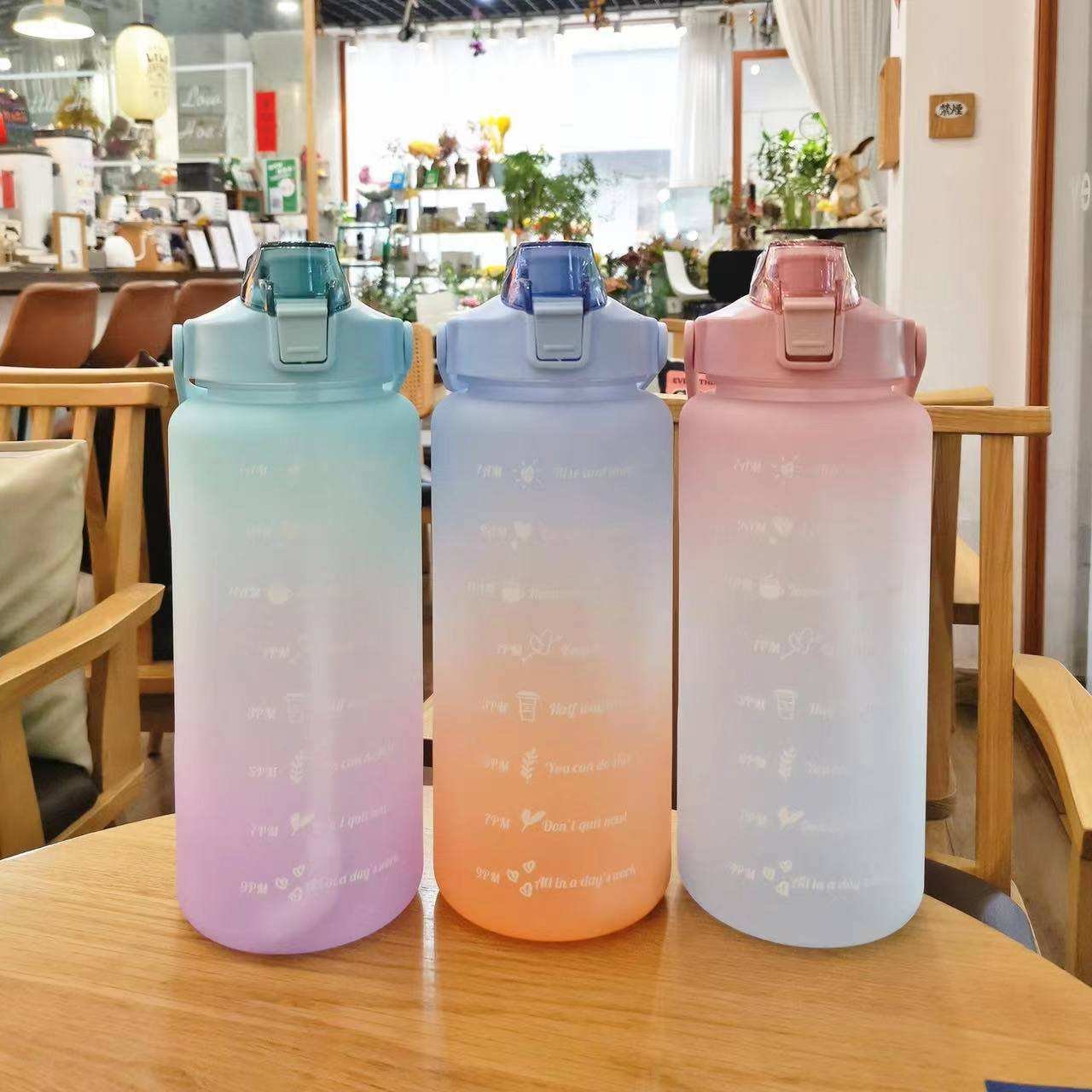 Non-Toxic BPA Free Eco-Friendly Top Leak Proof Lid 2L Large Motivational Sports Water Bottle with Flow Flip & Time Marker