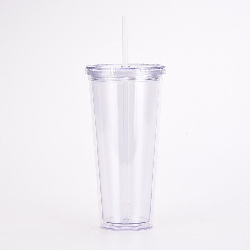 24oz Clear Double Wall Plastic Tumblers with Lids and Straws BPA Free Coffee Cups With Straw Reusable Travel Mug for Party