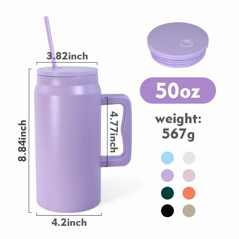 Modern 50 oz Mug Tumbler Reusable Insulated Stainless Steel Jug Water Bottle 50oz Sublimation Tumbler With Handle
