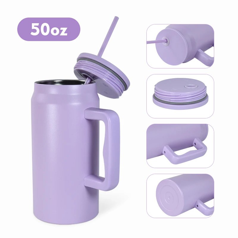 Modern 50 oz Mug Tumbler Reusable Insulated Stainless Steel Jug Water Bottle 50oz Sublimation Tumbler With Handle