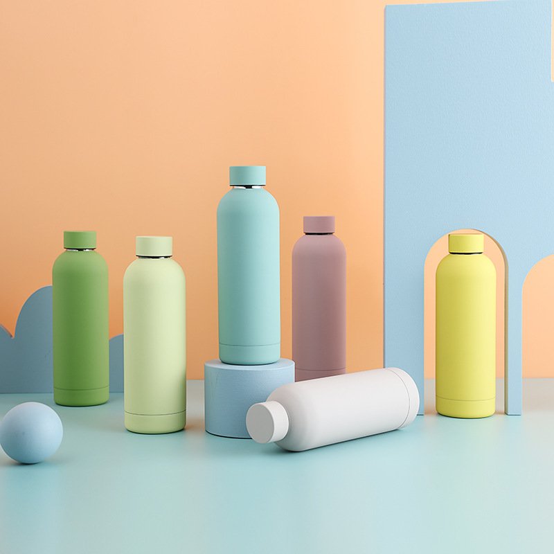 Outdoor sports custom 350/500/750ml rubber paint double wall vacuum thermos flask stainless steel insulated travel water bottles