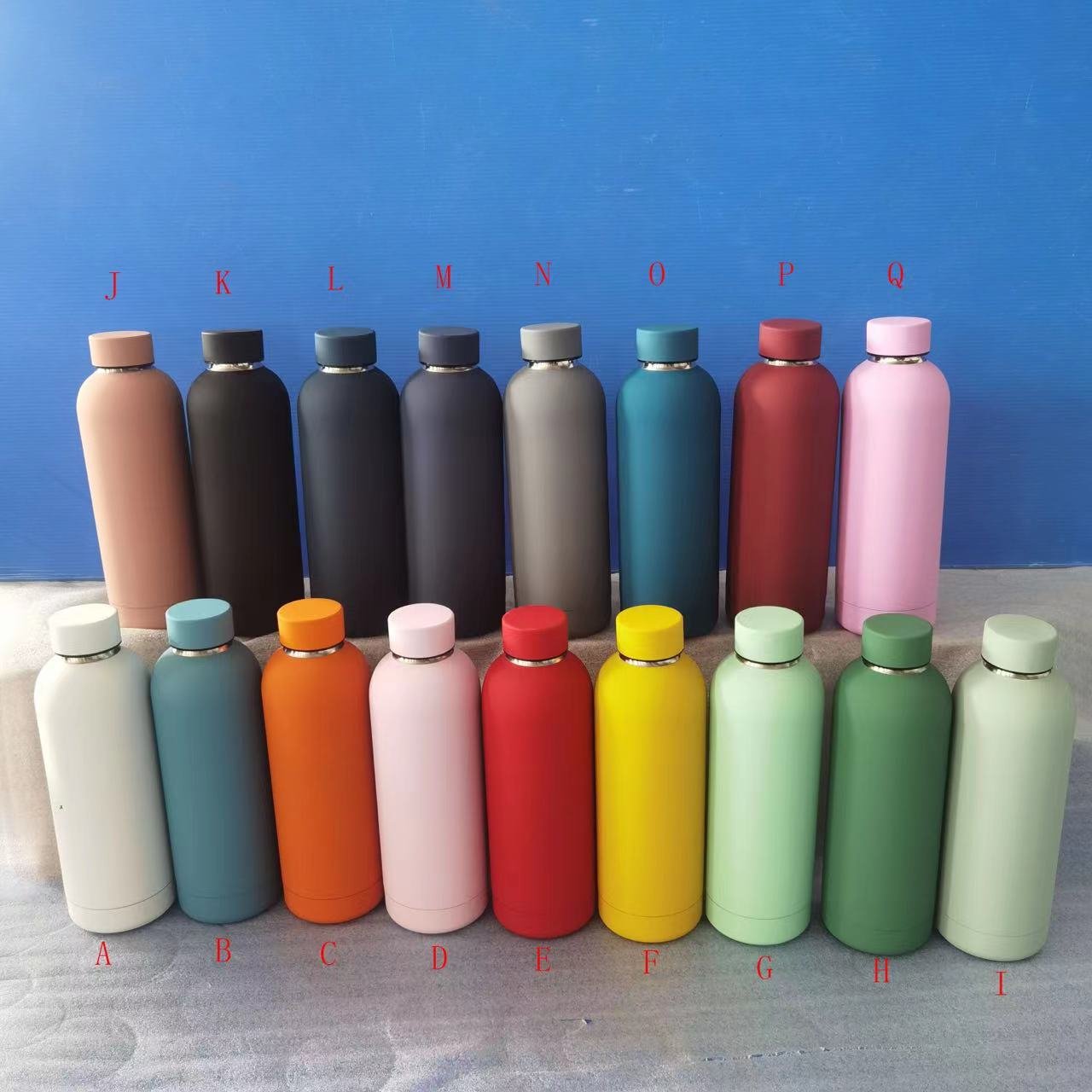 Outdoor sports custom 350/500/750ml rubber paint double wall vacuum thermos flask stainless steel insulated travel water bottles