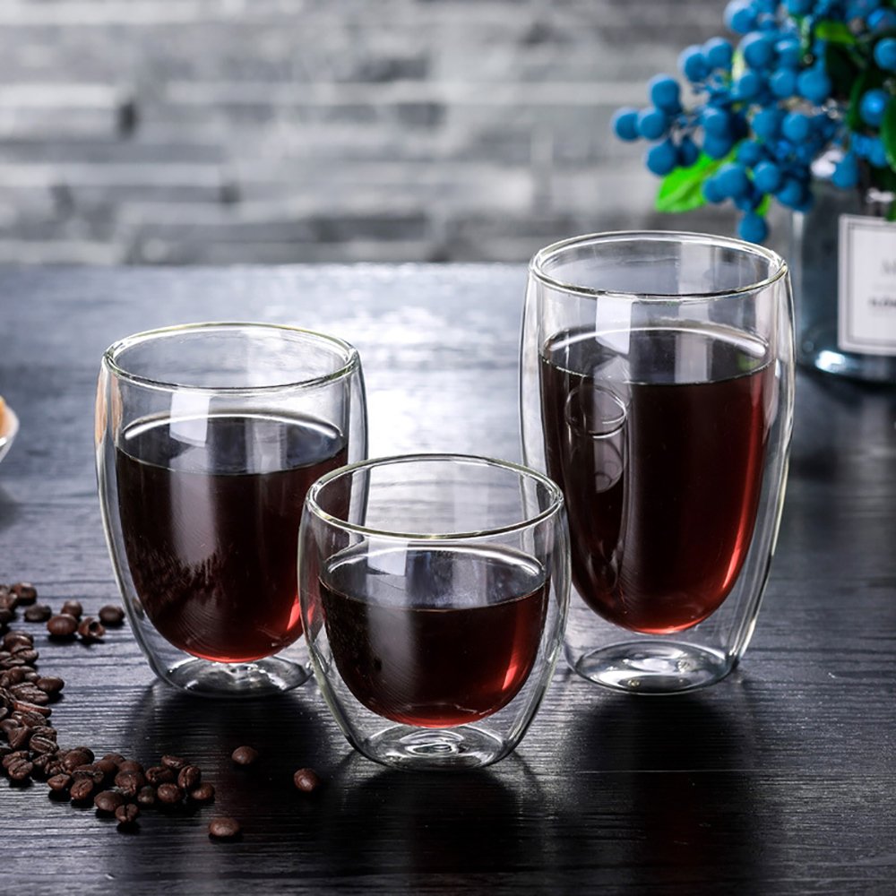 BCnmviku Double walled Round Cup and Processing Insulation Hot Handmade Coffee Mug Heat Resistant Borosilicate Glass Tea
