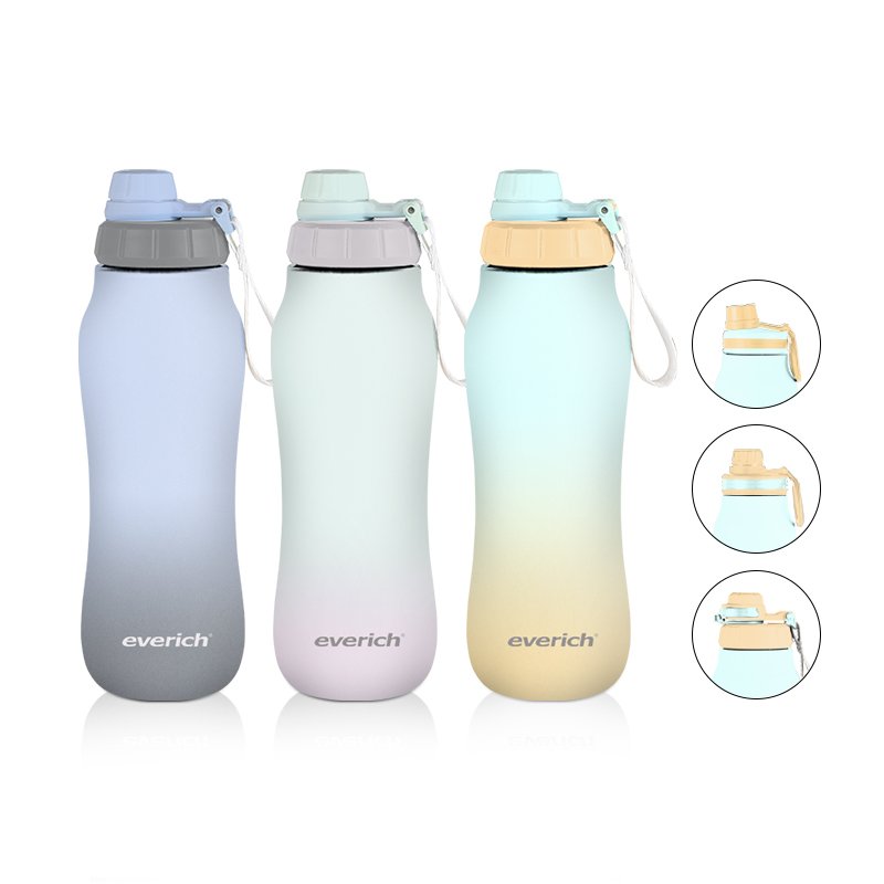 everich wavy shape wide mouth water bottle stainless steel coffee customize color logo water bottles with straw lid