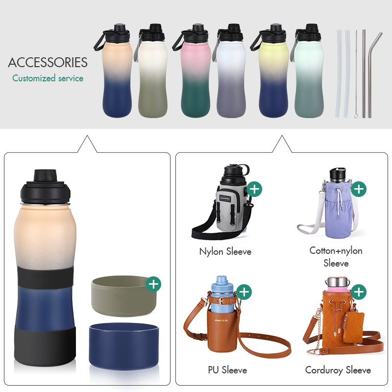 everich wavy shape wide mouth water bottle stainless steel coffee customize color logo water bottles with straw lid