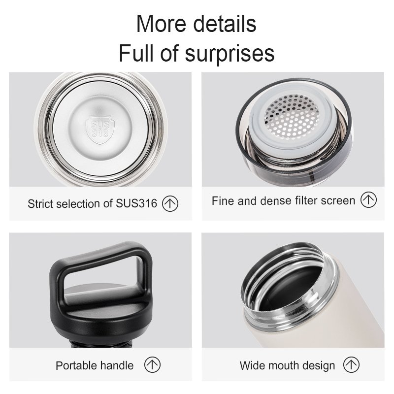 Custom Logo Portable Stainless Steel Water Bottle with Tea Infuser 500ml Capacity Vacuum Flask Straight Cup-for Business Gifts