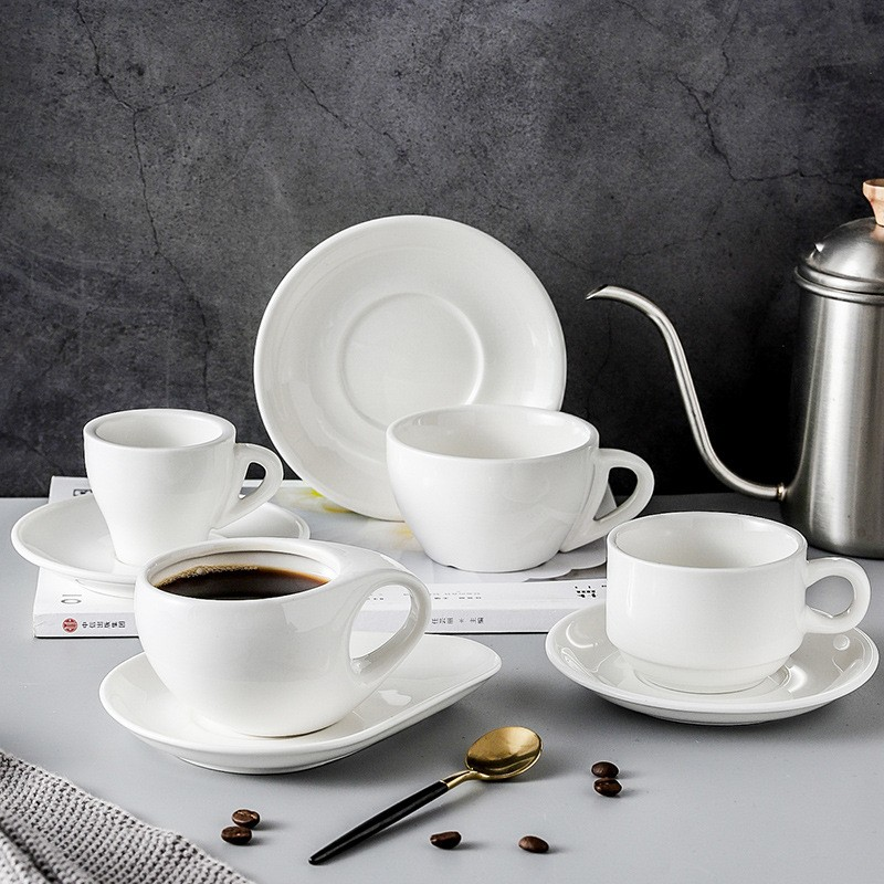 Hotel & Catering Supplies Factory Wholesale OEM LOGO Espresso Cups set Customize Design Coffee Mugs Ceramic White Mug Wedding