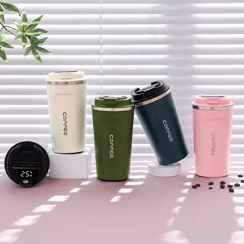 LED lid temperature 380ml 510ml metal double walled insulated coffee smart mug custom cups with personalise logo