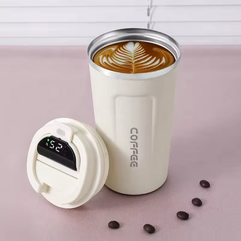 LED lid temperature 380ml 510ml metal double walled insulated coffee smart mug custom cups with personalise logo