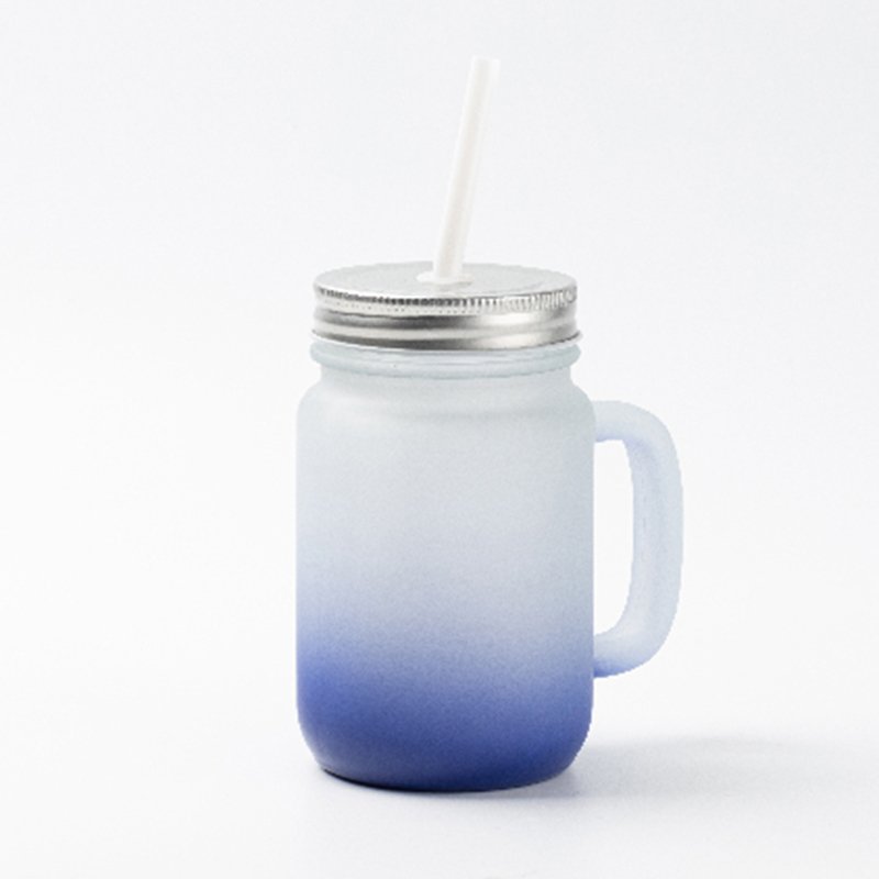 New Arrival 12oz Custom Color Glass Mug With Metal Lid And Straw Frosted Handgrip Shaped Glass Water Mug