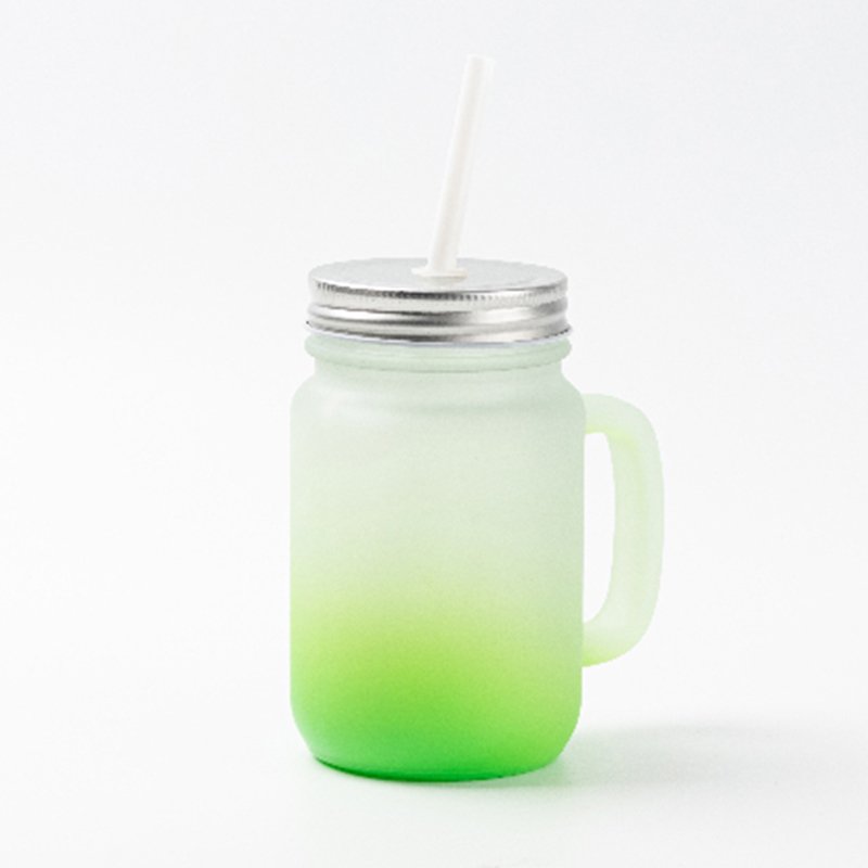 New Arrival 12oz Custom Color Glass Mug With Metal Lid And Straw Frosted Handgrip Shaped Glass Water Mug