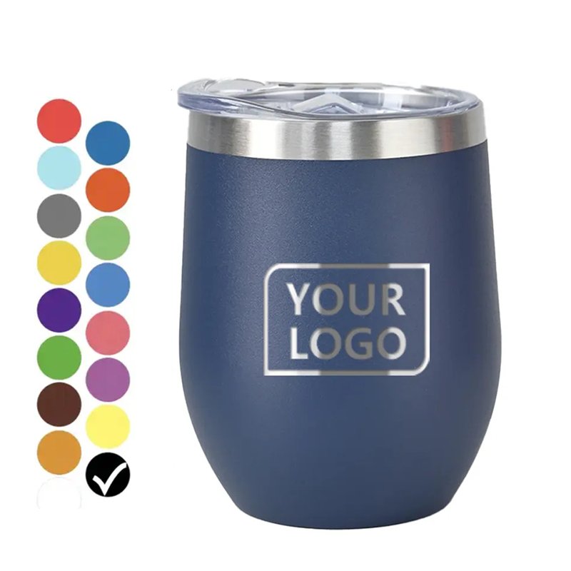 Custom 12oz 304 Stainless Steel Coffee Mugs Double Walled Egg Wine Cup Tumbler With Lid