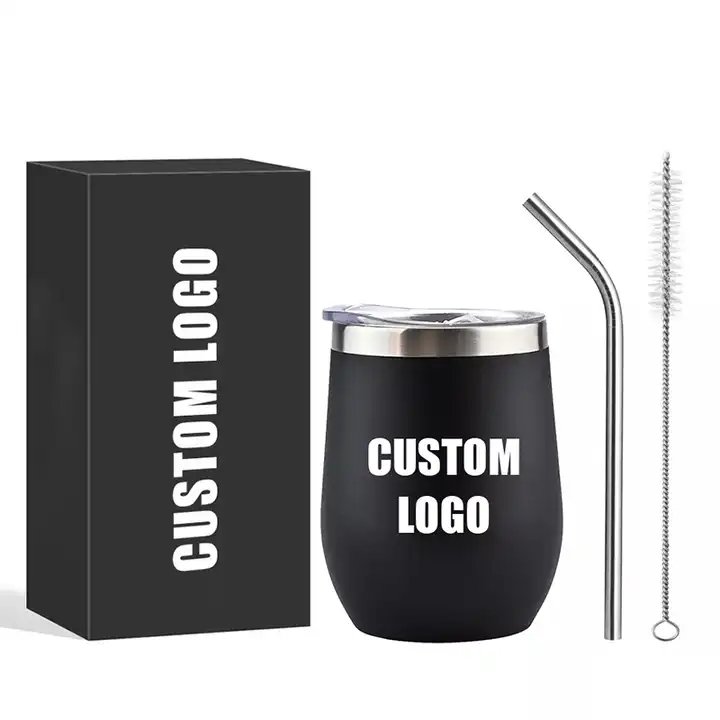 Custom 12oz 304 Stainless Steel Coffee Mugs Double Walled Egg Wine Cup Tumbler With Lid