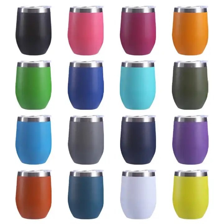 Custom 12oz 304 Stainless Steel Coffee Mugs Double Walled Egg Wine Cup Tumbler With Lid