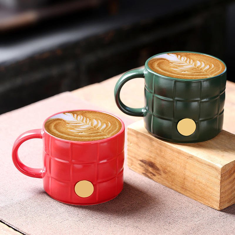 Vintage Custom Copper Logo 3D Embossed Surface Ceramic Coffee Mugs