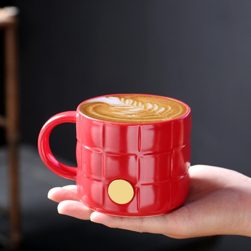 Vintage Custom Copper Logo 3D Embossed Surface Ceramic Coffee Mugs