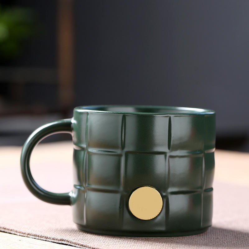 Vintage Custom Copper Logo 3D Embossed Surface Ceramic Coffee Mugs