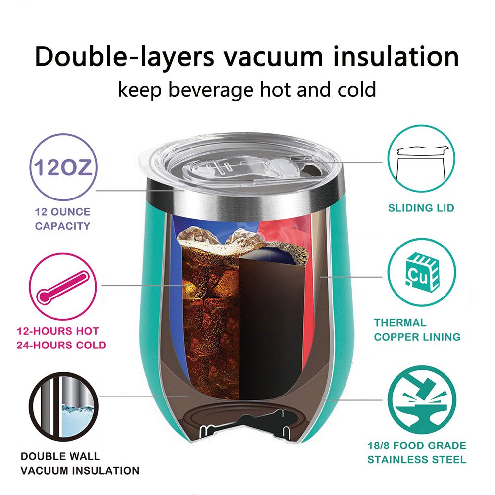 Double Wall Vacuum Insulated Thermo 12oz Coffee Egg Shape Glass Travel Mug Stainless Steel Cup Wine Tumbler