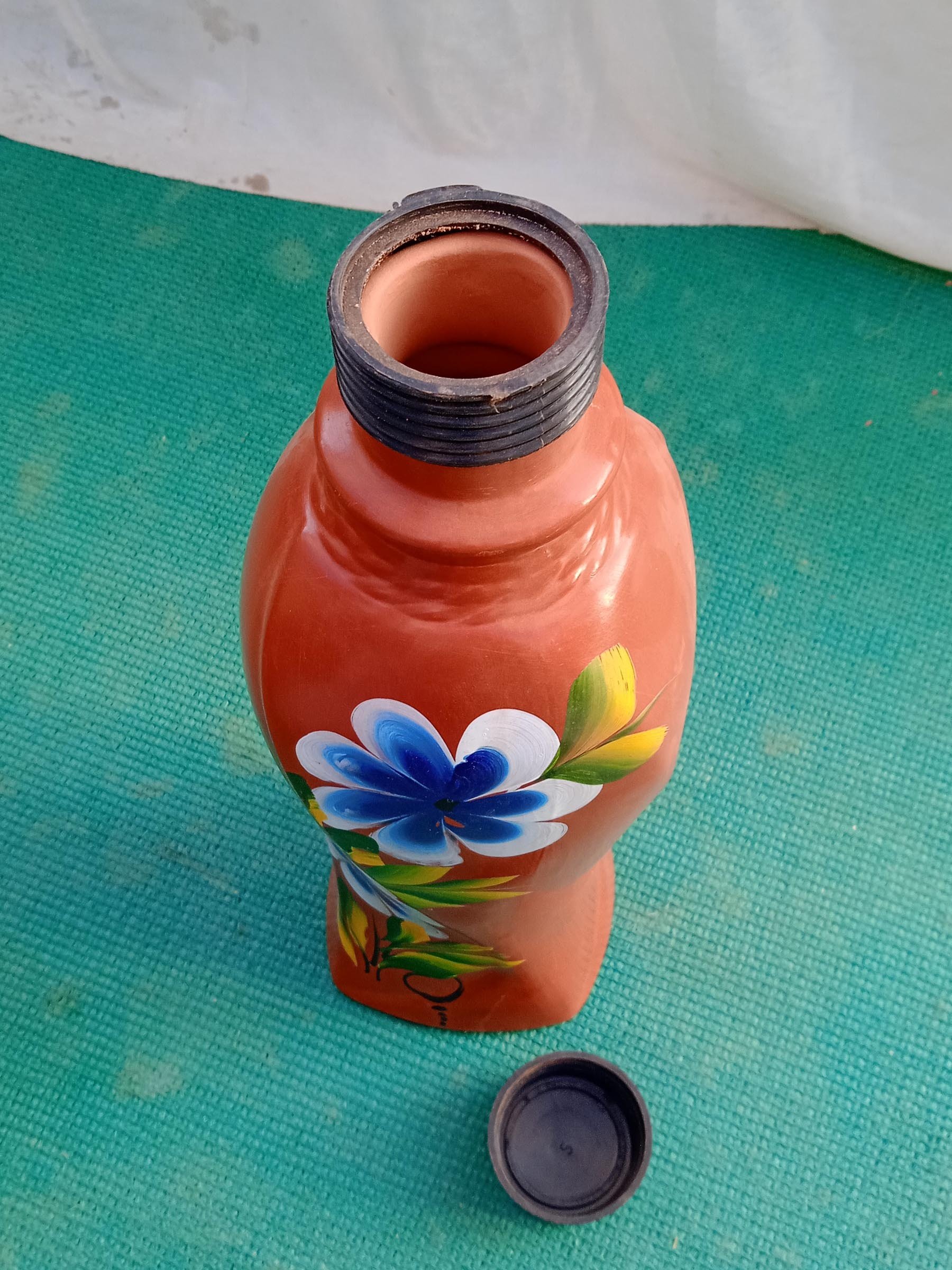 New Designer Handmade Clay terracotta Eco friendly water bottle for drinking and keeping water cool for long time