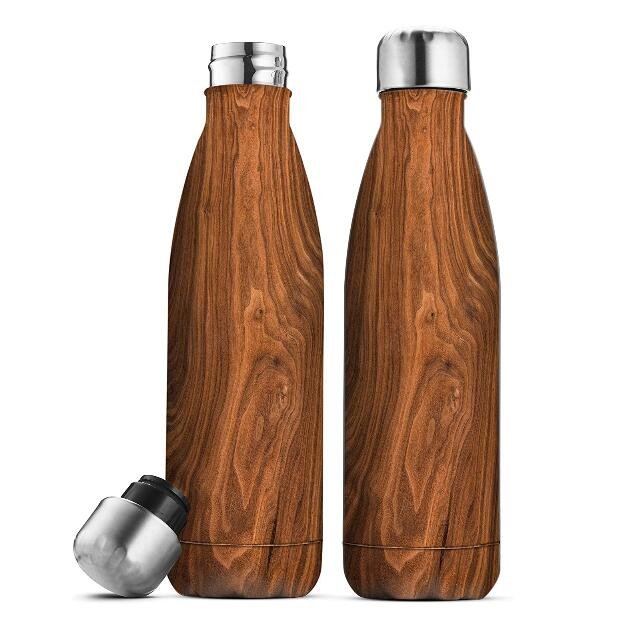 Cola Shape Thermal Flask Stainless Steel Water Bottles for School Outdoor Sports Camping Hiking Travel Wood Grain