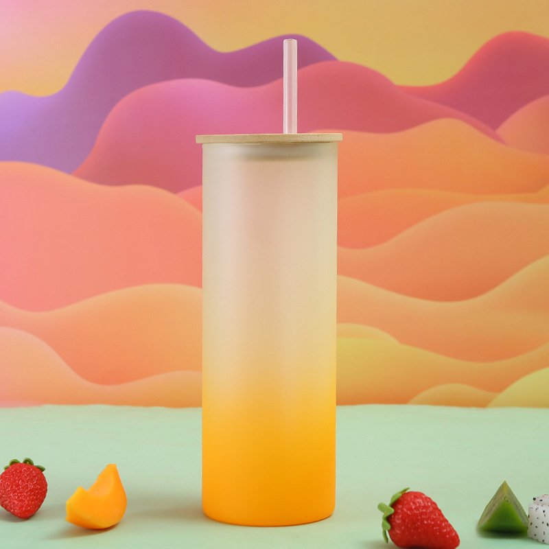 25 oz Custom Blank Sublimation Glass Can Beverage Beer Mug Sublimation Frosted glass Gradient Colored Tumbler Mug